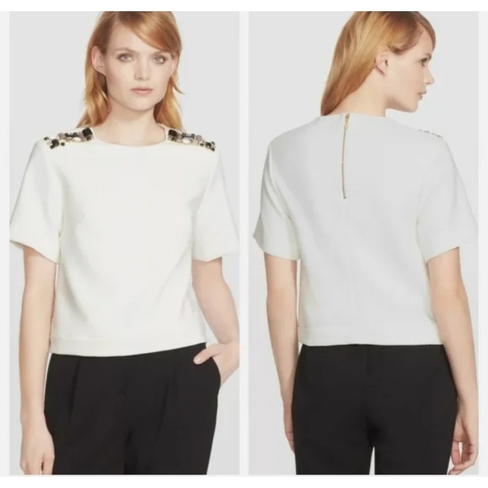 Kate Spade Ivory Embellished Shoulder Short Sleeve‎ Top - Size 2
